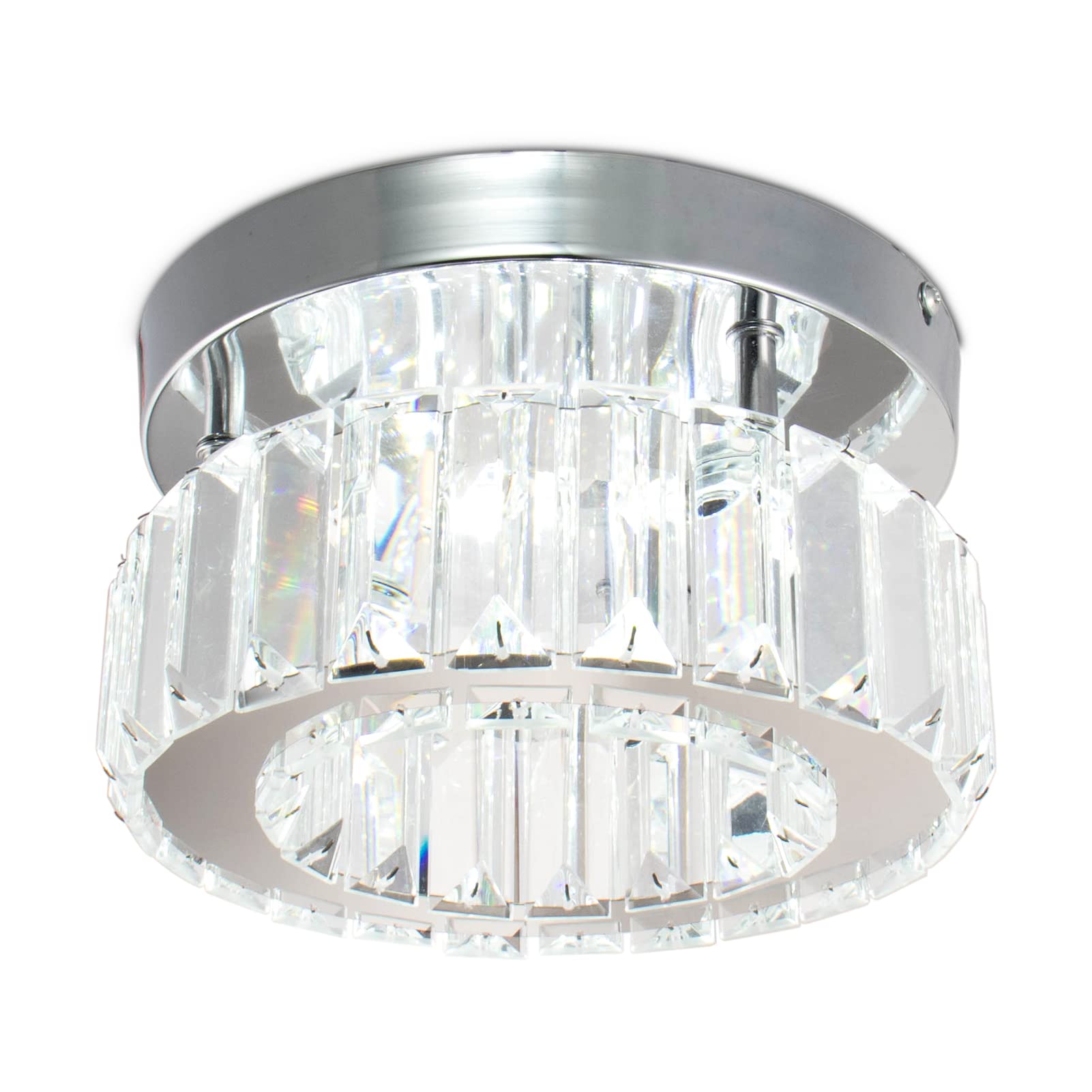 Modern Crystal Chandeliers Ceiling, Round Small Chandeliers 6500K White Semi Flush Mount Ceiling Light for Living Room Dining Room Hallway Foyer Living Room Small Room