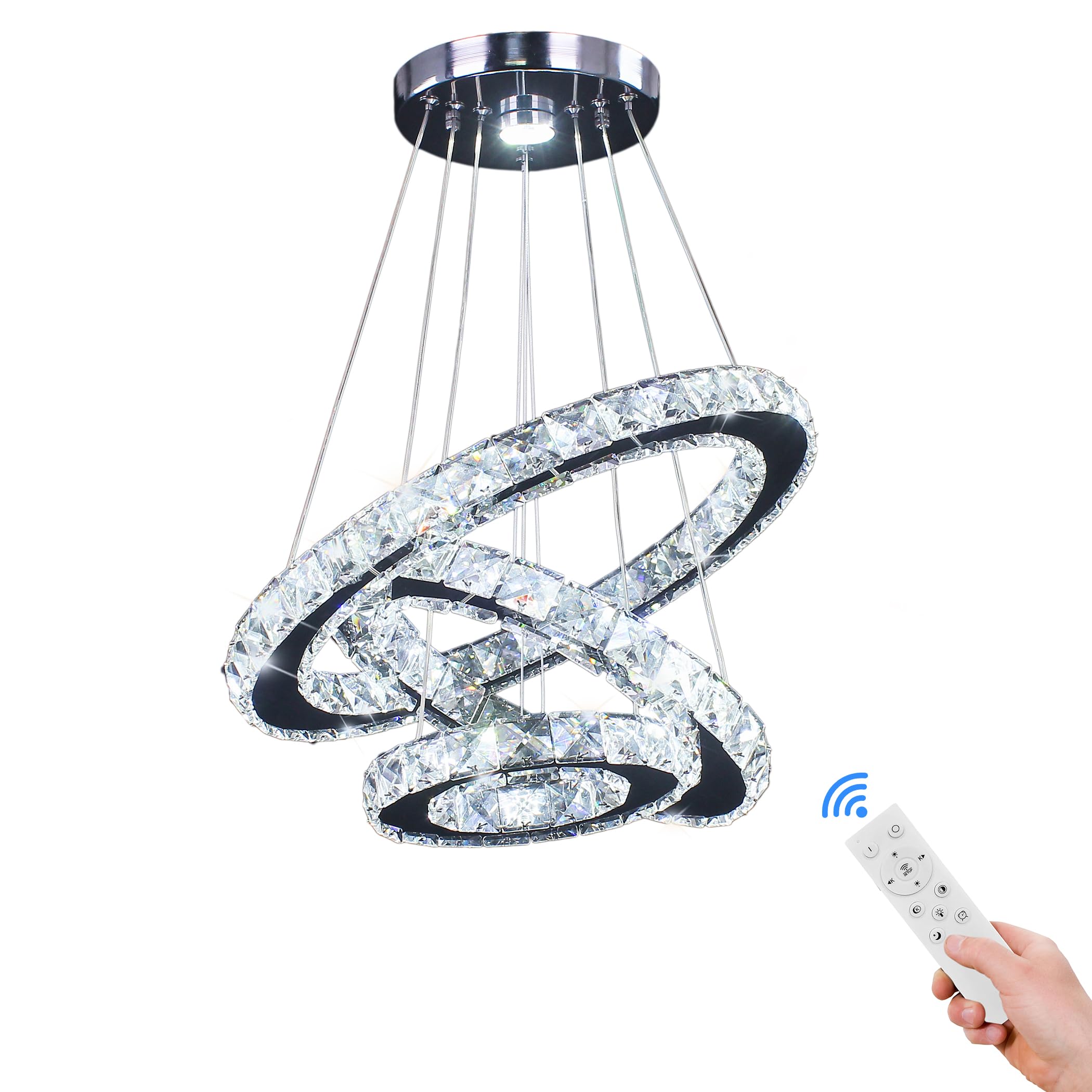 Dixun Dimmable LED Chandeliers Modern Ceiling Light Fixture 3 Rings Adjustable Stainless Steel Pendant Light Chandelier for Bedrooms Living Room