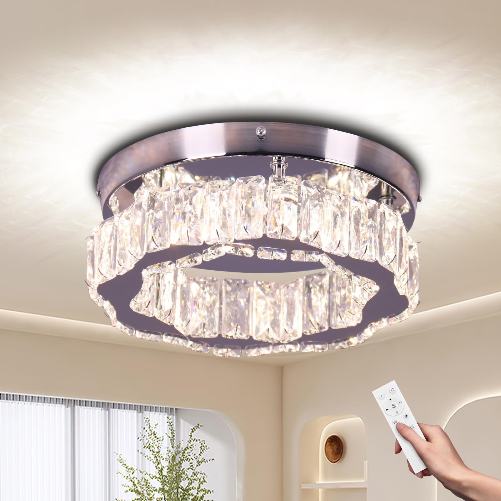 Modern Crystal Chandelier LED Flush Mount Ceiling Light Fixture 10.4 Inch Mini Ceiling Chandeliers for Bedroom Kichen Hallway (Dimmable)