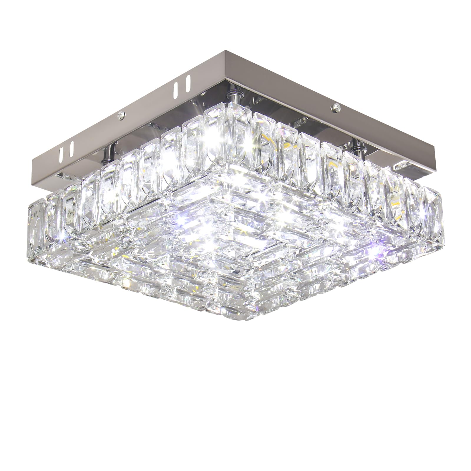 10.6" Crystal Ceiling Light Modern Crystal Chandelier LED Flush Mount Ceiling Light Fixture Mini Square Chandeliers for Bedroom Hallway Kitchen Foyer (Cool White)