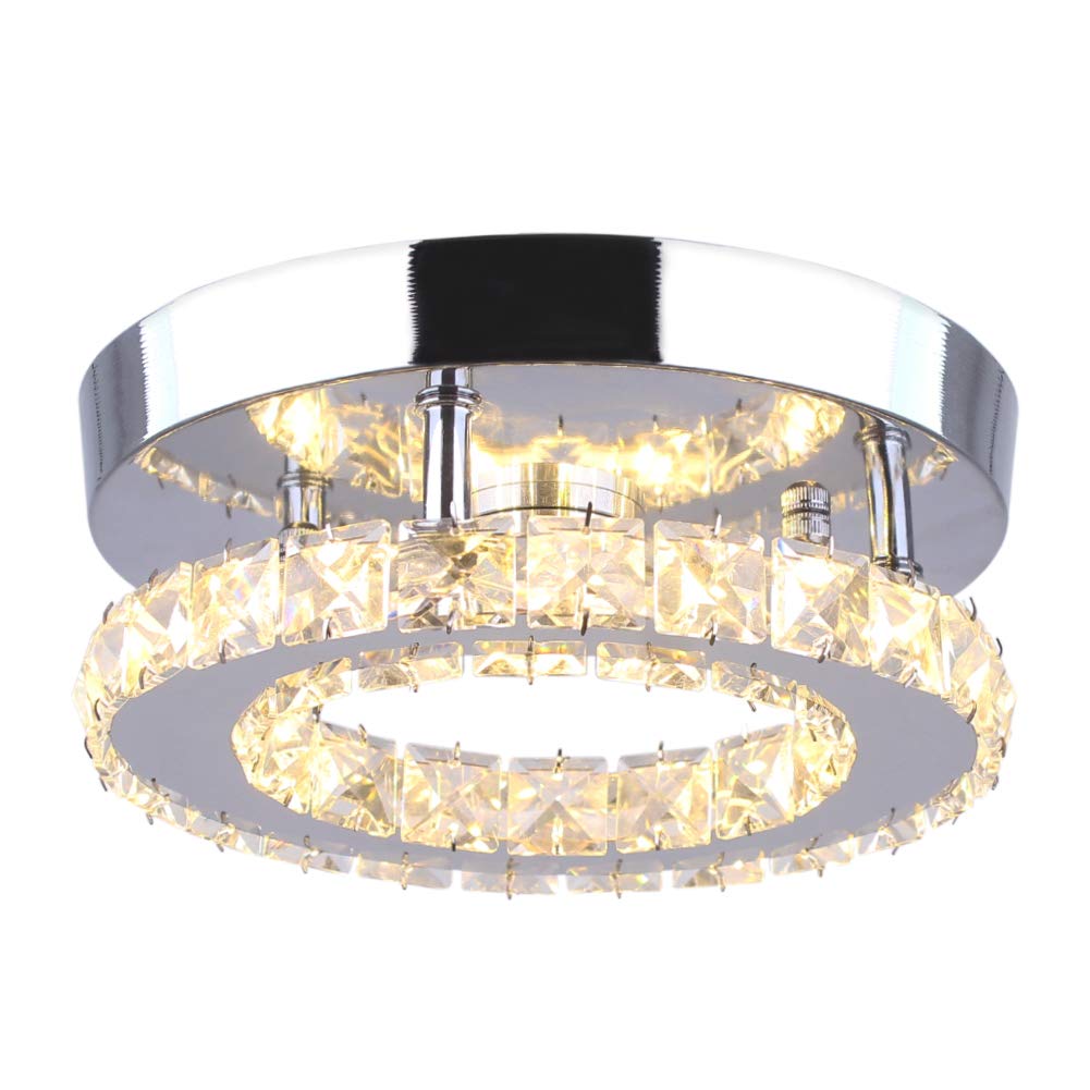 Modern Mini Led Chandelier Semi Flush Mount Crystal Lighting Ceiling Crystal Lamp for Bedrooms Dinning Rooms Hallway(Round Warm White)